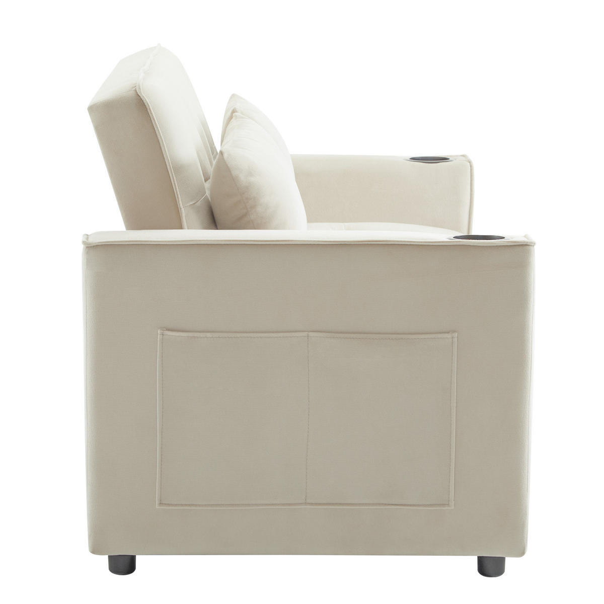 SCHLAFSOFA Multifunktion mit Getränkehalter und 2 Kissen Samt Beige 137/76,5/83 cm - Beige, Textil (137/83/76.5cm) - OKWISH