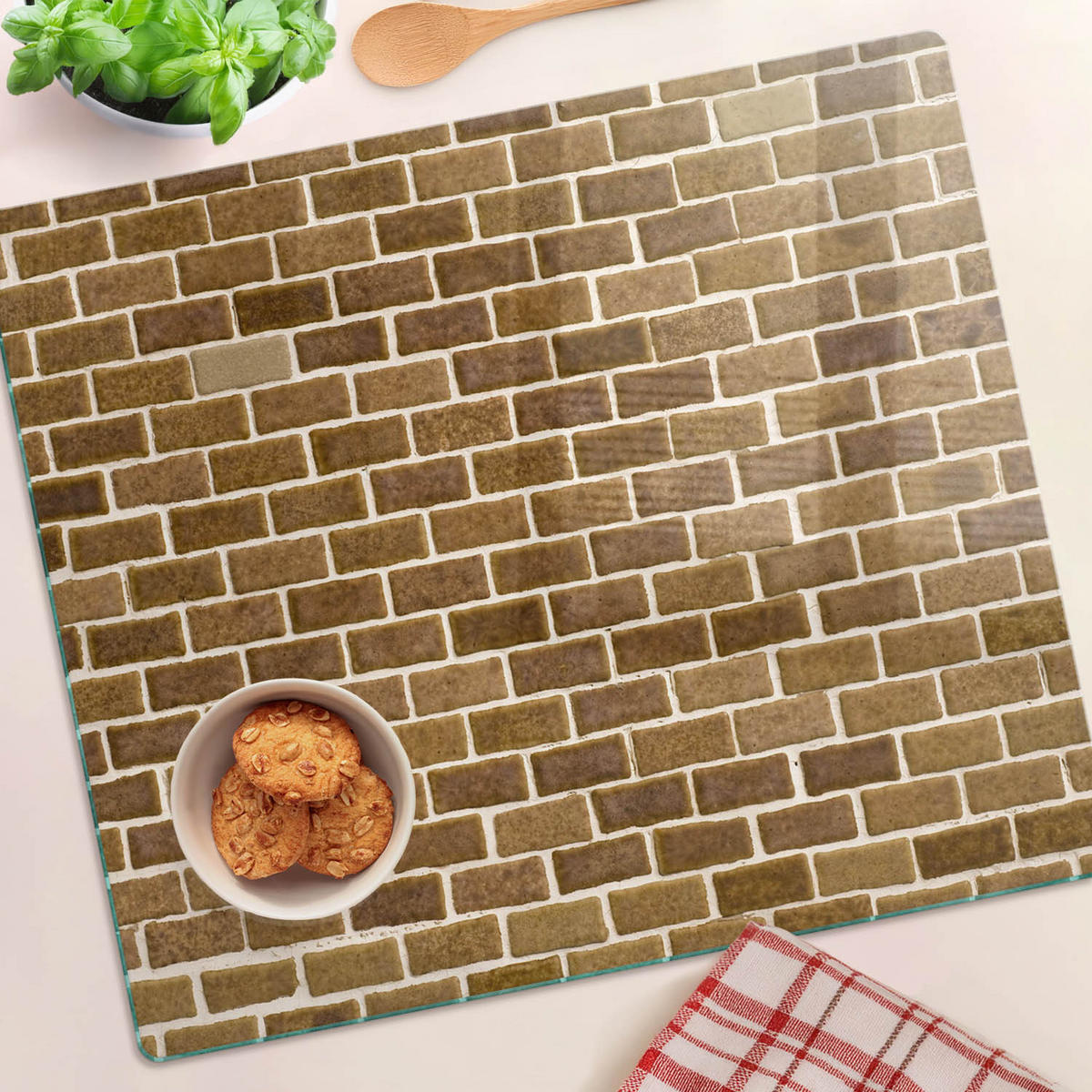 GLASPLATTE 60x52 cm Ziegelmauer - Braun, Glas (60/0.4/52cm) - TULUP