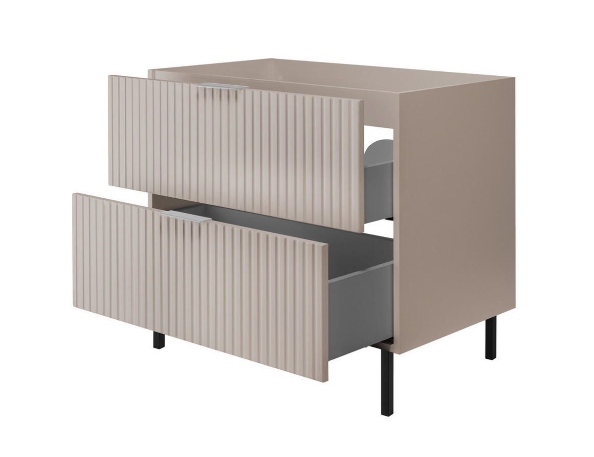 WASCHBECKUNTERSCHRANK, Kaschmir, 80 x 77 x 46 cm, silberner Griff, schwarze Beine, ohne Top - Beige/Silberfarben, Holzwerkstoff (80/77/46cm) - 3XE LIVING