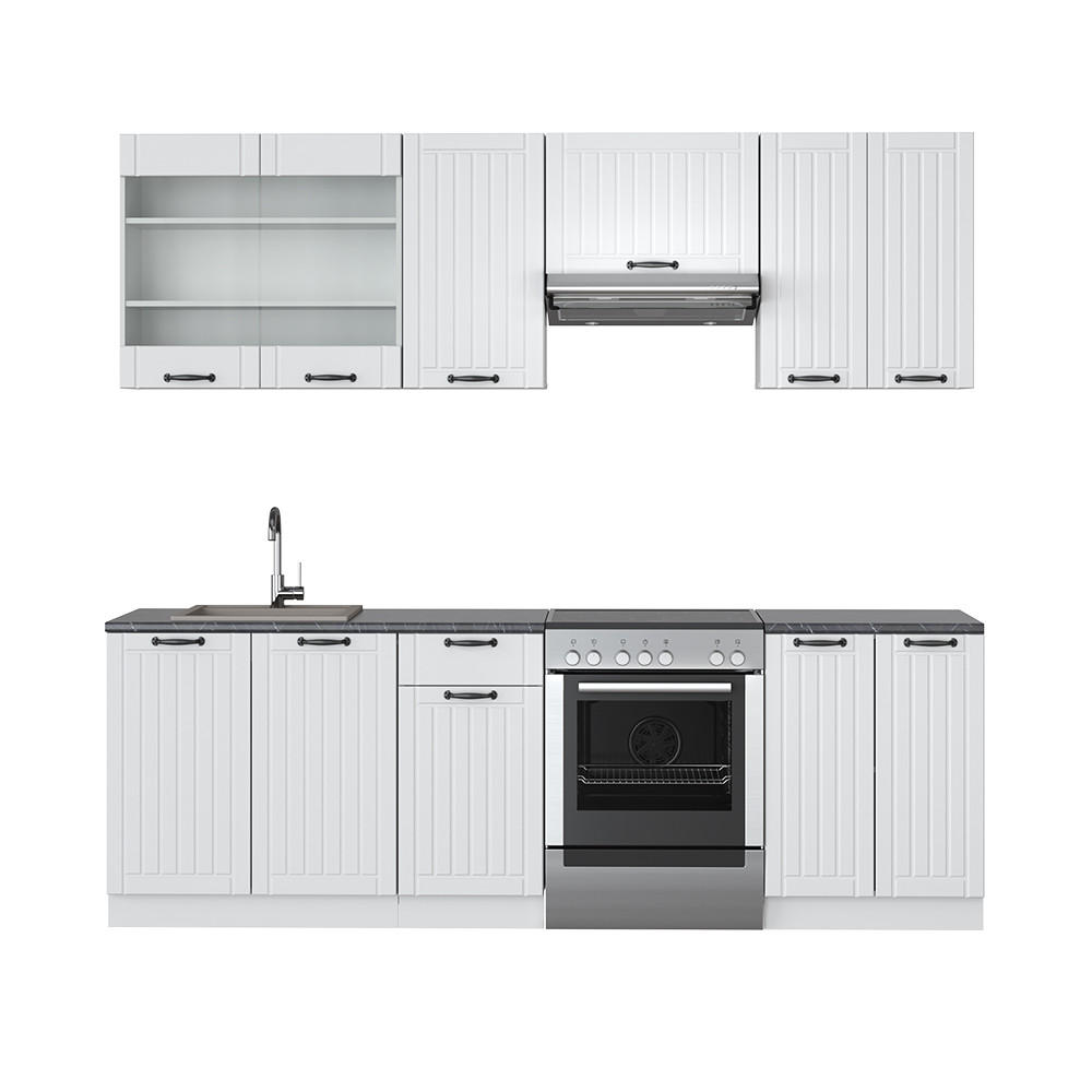 KÜCHENZEILE Fame-Line Weiß Landhaus/Weiß 240 cm ohne AP - Creme/Weiß, Holzwerkstoff (240/81.6/46cm) - Vicco