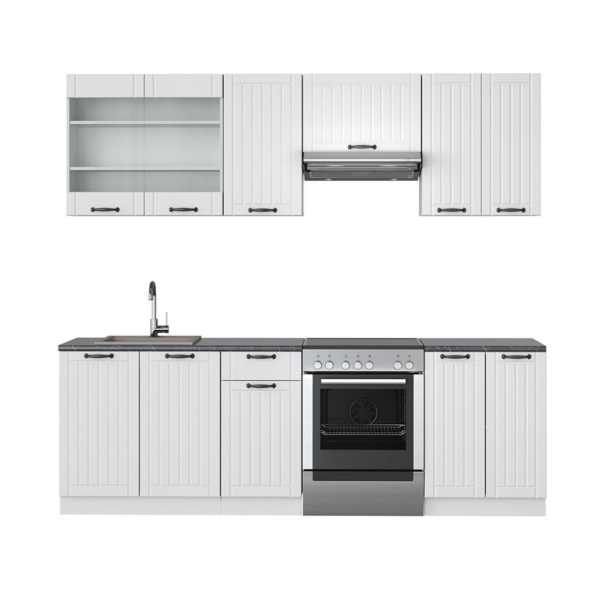 KÜCHENZEILE Fame-Line Weiß Landhaus/Weiß 240 cm, AP Anthrazit - Creme/Weiß, Holzwerkstoff (240/81.6/60cm) - Vicco