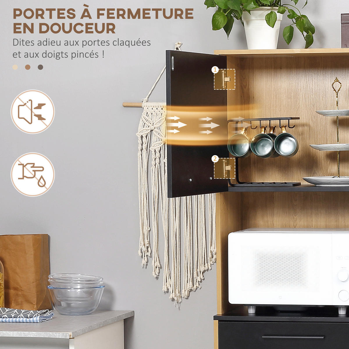 BUFFET DE-11033 3 Türen Schwarz/Naturholz - Naturfarben, Holzwerkstoff (40/180/90cm) - ComfortXL