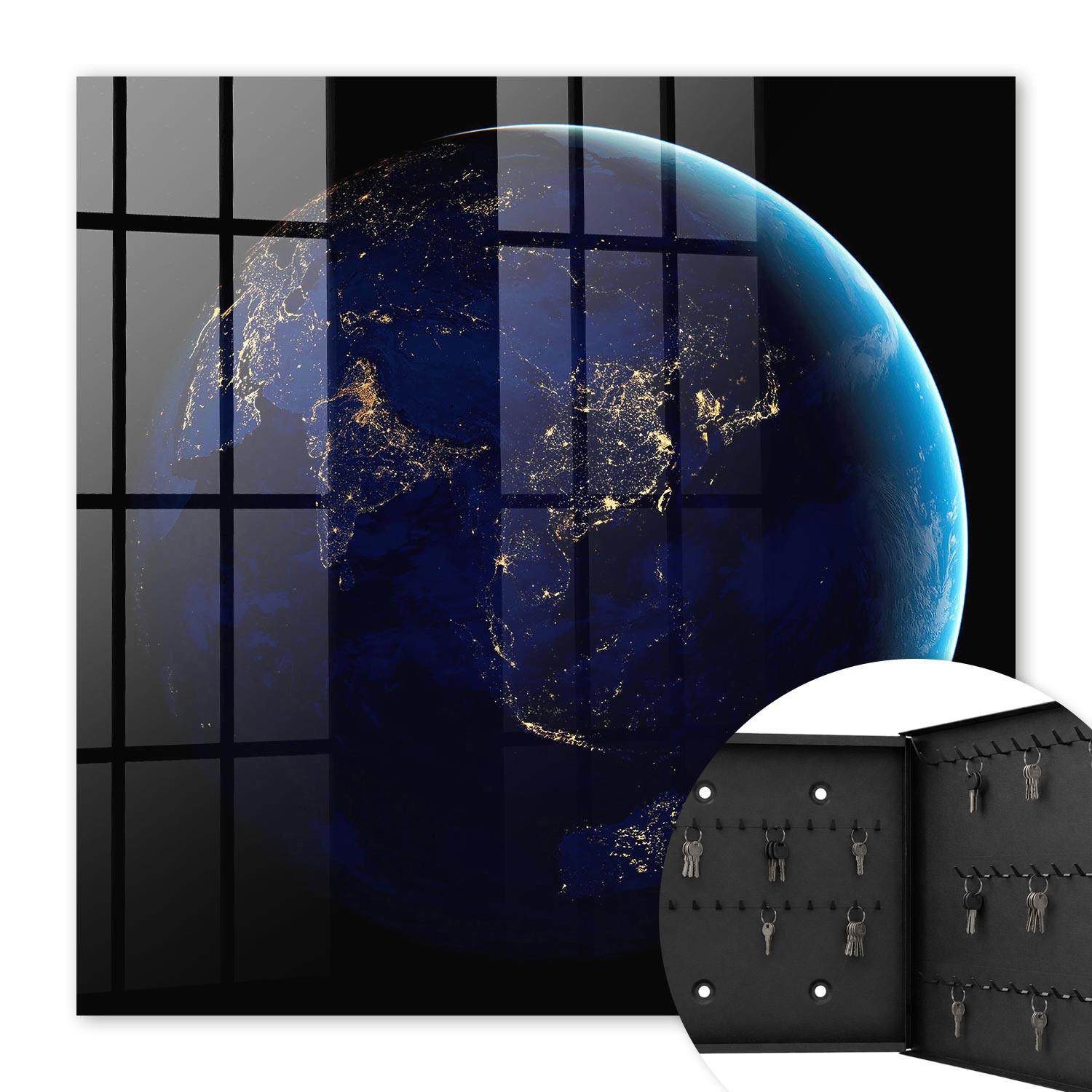 SCHLÜSSELBOX Schwarz 30x30 cm- Türöffnung nach rechts - Nacht Erde - Dunkelblau, Metall (30/30/5cm) - TULUP