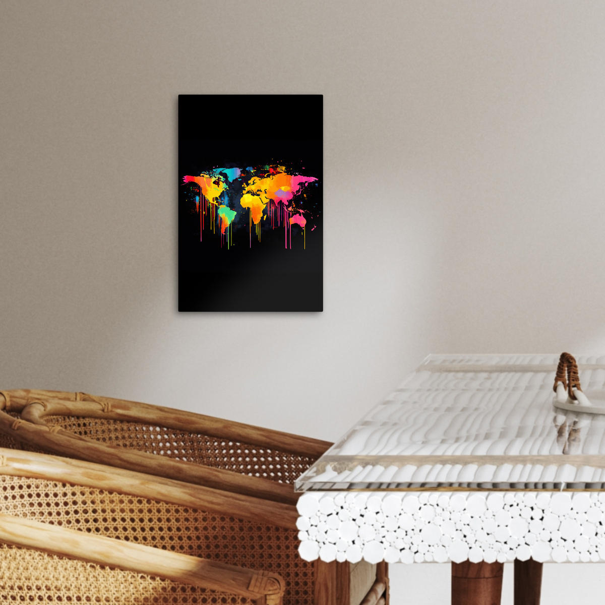 LEINWANDBILD Weltkarte - Farbe - Bunt - Graffiti - Welt 20x30 cm - Multicolor, Textil (20/30cm) - MuchoWow