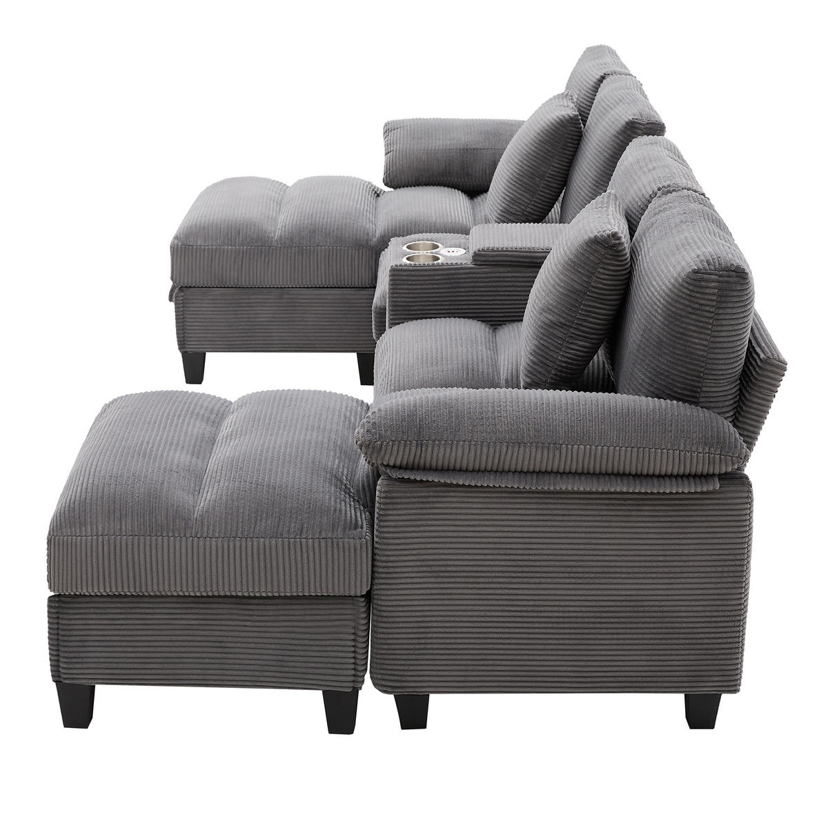 WOHNLANDSCHAFT U-Form Cord mit Stauraum und USB-Anschluss 293/142/93 cm Grau - Grau, Kunststoff/Textil (93/293/142cm) - Redom