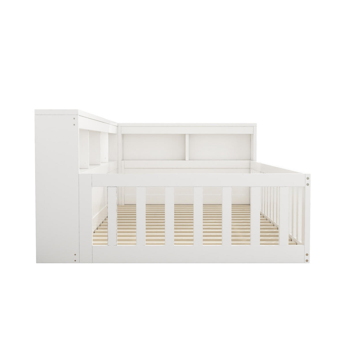 BETT 90/200 cm in Weiß mit Regal, Steckdose und USB - Weiß, Holz/Holzwerkstoff (90/200cm) - WISHDOR