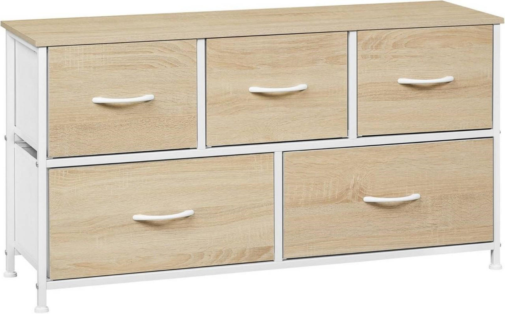 KOMMODENSCHRANK mit 5 Schubladen, Metallrahmen, Helle Eiche + Weiß - Eichefarben/Weiß, Holzwerkstoff/Metall (100/54/30cm) - Woltu