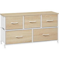 KOMMODENSCHRANK mit 5 Schubladen, Metallrahmen, Helle Eiche + Weiß - Eichefarben/Weiß, Holzwerkstoff/Metall (100/54/30cm) - Woltu