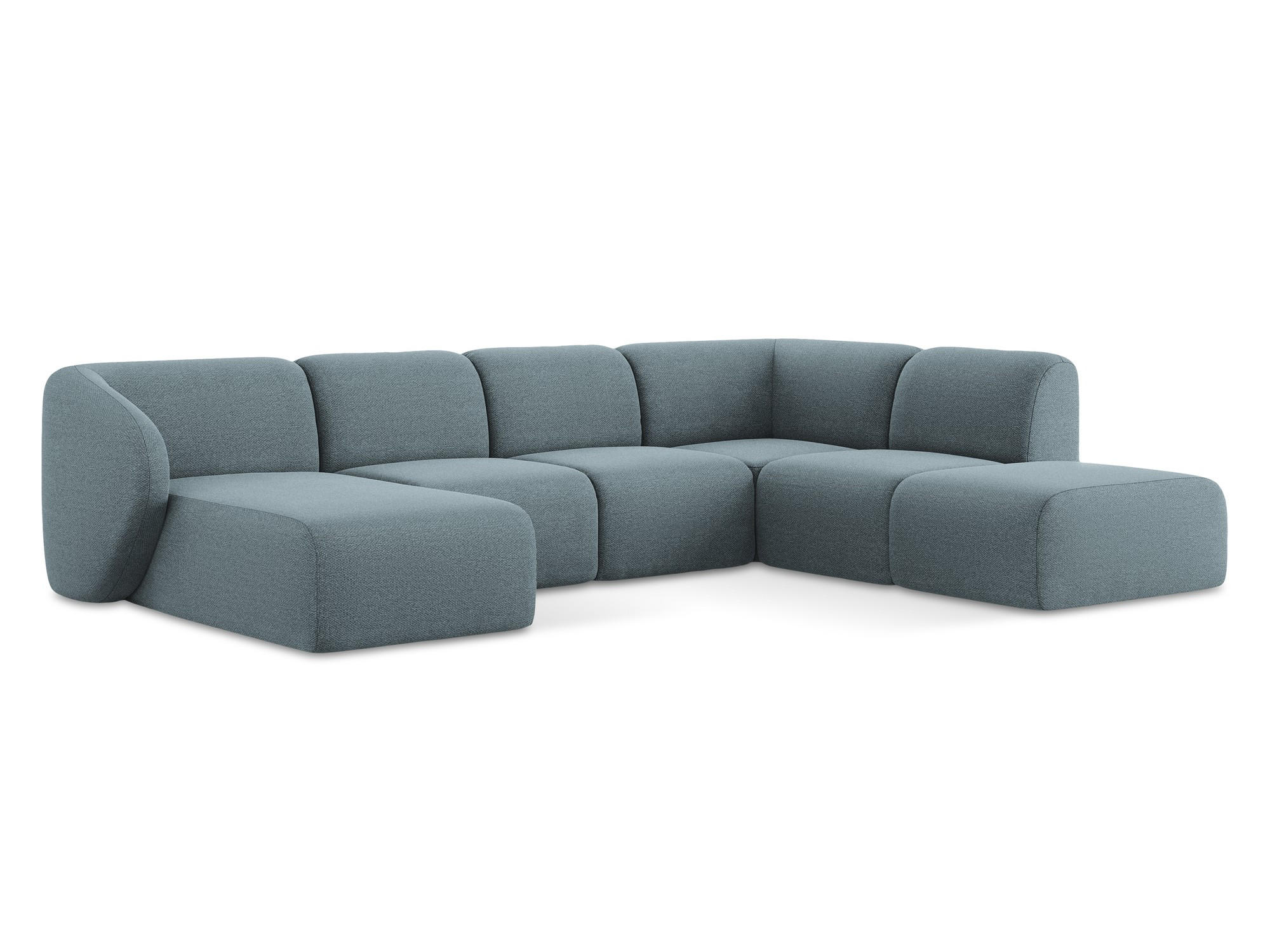 WOHNLANDSCHAFT Bouclé Stoff Blau - Blaugrau/Schwarz, Holzwerkstoff/Kunststoff (325/75/236cm) - Makamii