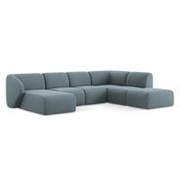 WOHNLANDSCHAFT Bouclé Stoff Blau - Blaugrau/Schwarz, Holzwerkstoff/Kunststoff (325/75/236cm) - Makamii