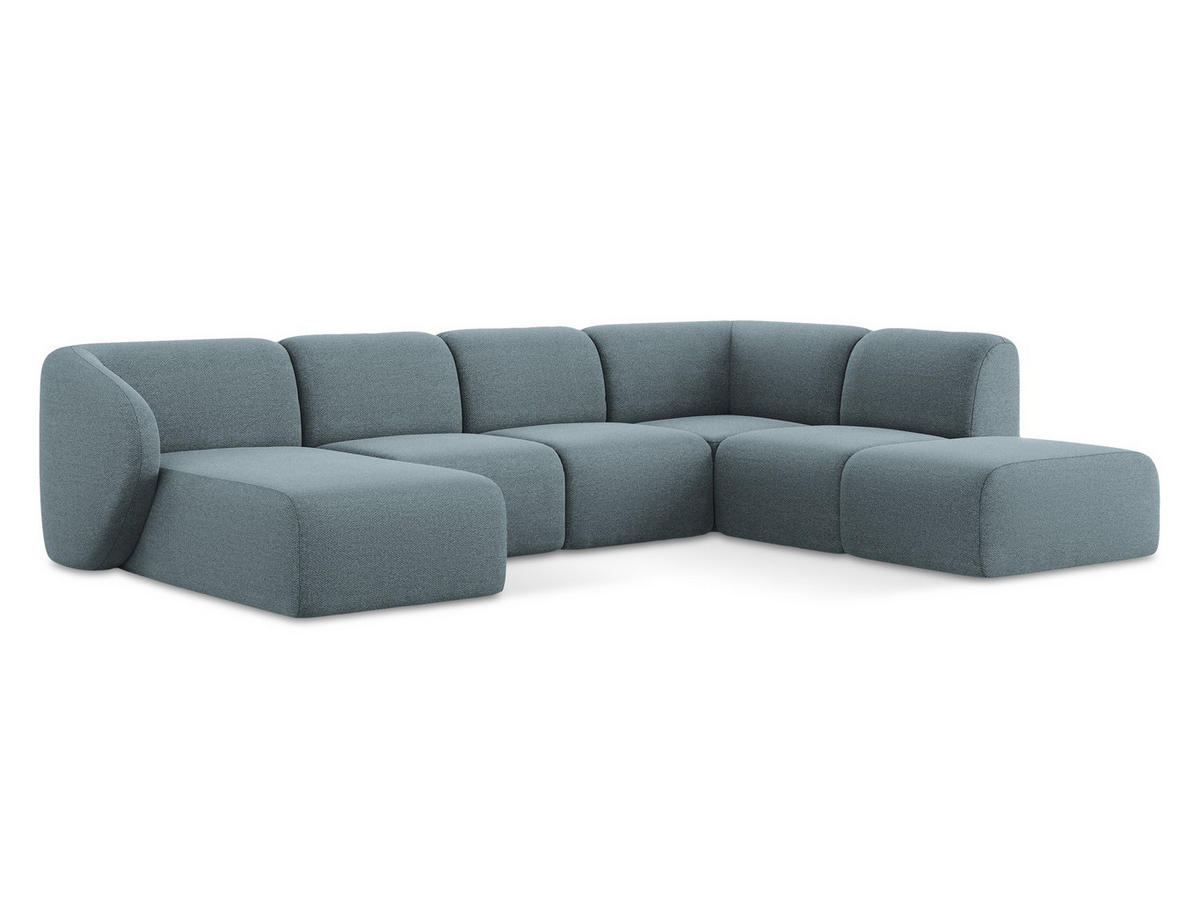 WOHNLANDSCHAFT Bouclé Stoff Blau - Blaugrau/Schwarz, Holzwerkstoff/Kunststoff (325/75/236cm) - Makamii