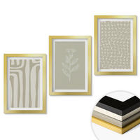 WANDBILDER 3er Set - 20x30 cm Goldrahmen - Geometrische Pflanzenmuster - Goldfarben, Kunststoff (20/30cm) - ArtPrintCave