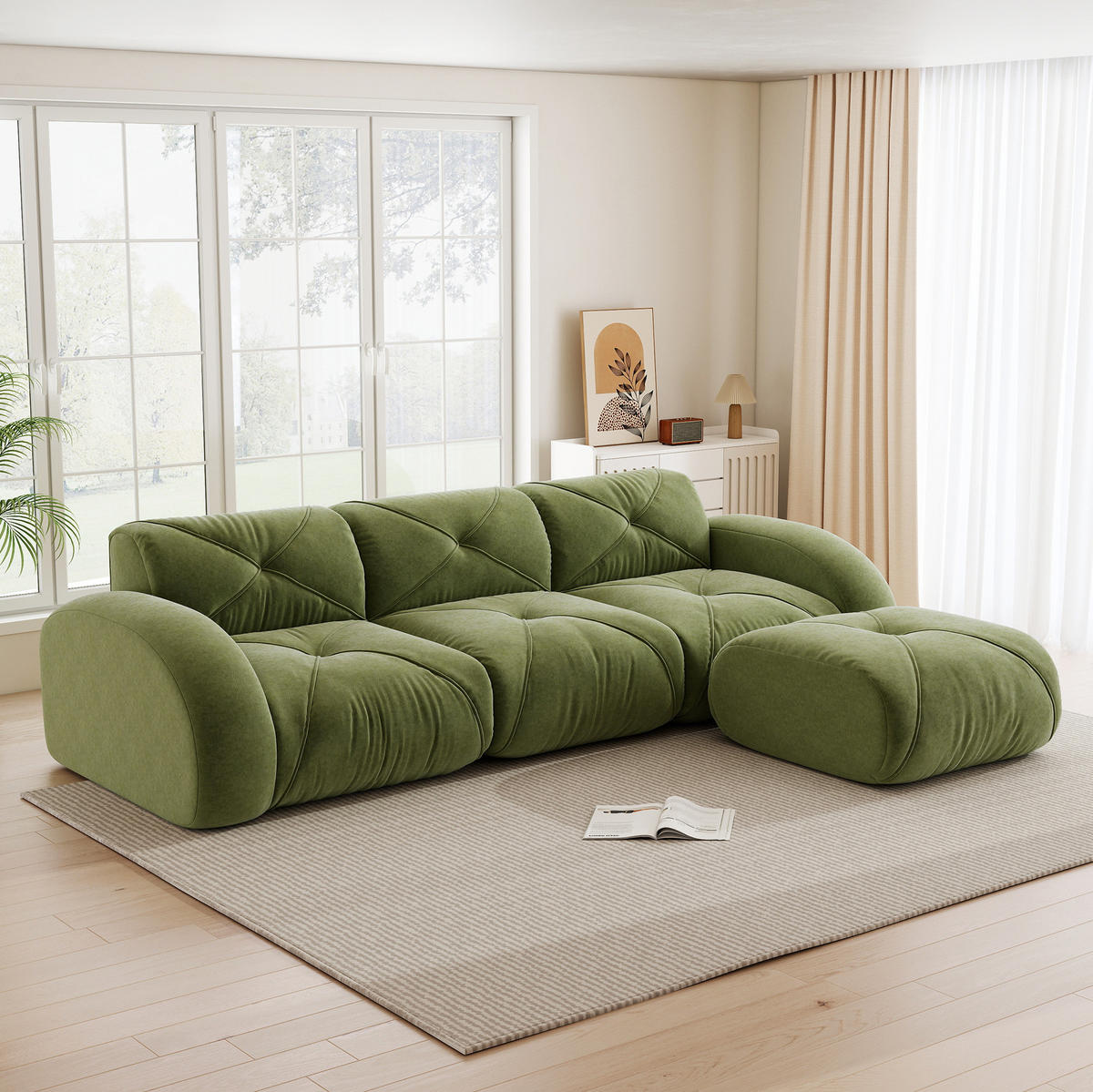 MODULSOFA rahmenlos Chenille Green - Grün, Kunststoff (171/281cm) - Meubliv