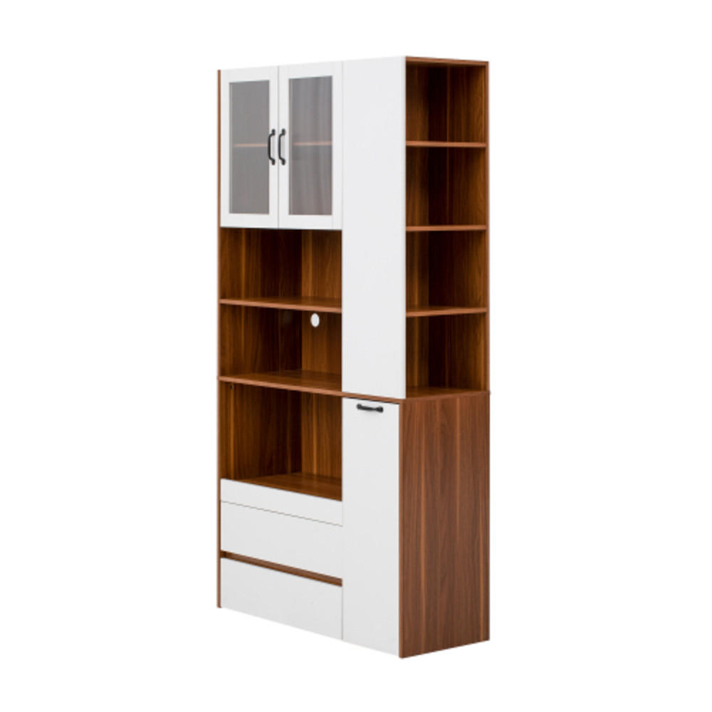 HIGHBOARD mit Riffelglas weiß-walnussfarben 100×40×200 cm aus MDF - Naturfarben, Holzwerkstoff (100/200/40cm) - Luhomfu