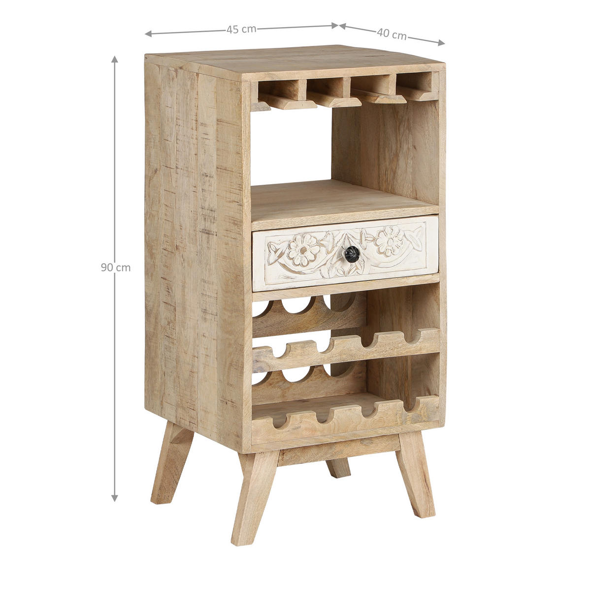 WEINSCHRANK 45x90x40 cm aus Holz mit Gläserhalterung und Schublade - Naturfarben, Holz (40/90/45cm) - WOMO-DESIGN