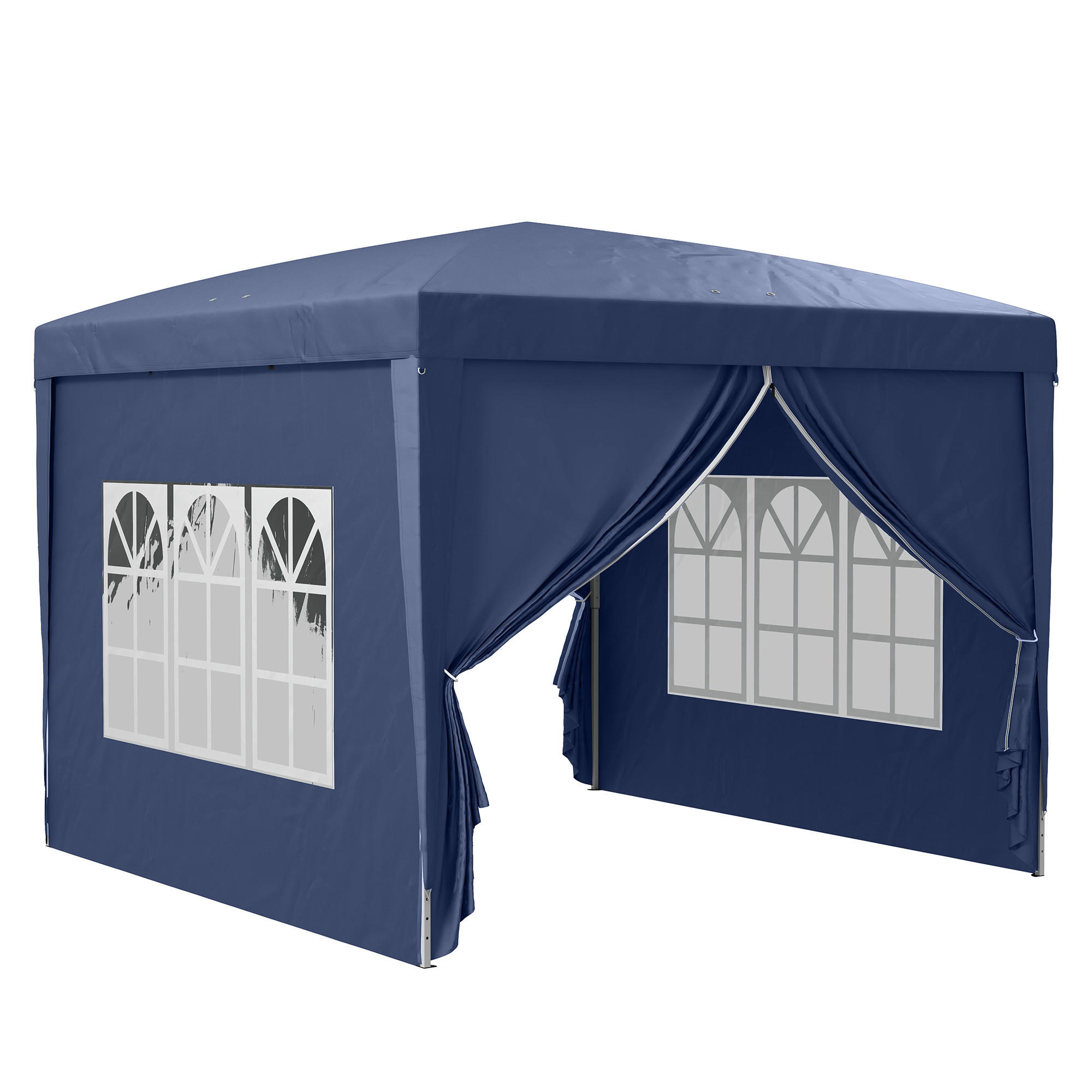 PAVILLON mit 4 Seitenwänden, Oxfordstoff, Stahl, Blau - Blau, Metall (2.95/2.58/2.95cm) - Outsunny
