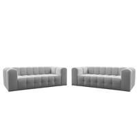 SOFASET Solvie 3-3 In Moly - Hellgrau, Holzwerkstoff/Textil (230/75/106cm) - Fun Möbel