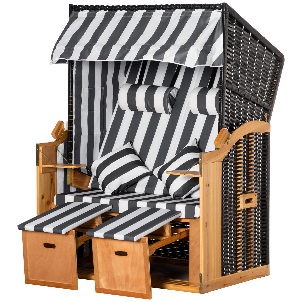 STRANDKORB DE-06637 Klapptisch und Nackenrollen Natur/Grau/Weiß - Weiß/Grau, Holz/Kunststoff (118/160/79cm) - ComfortXL