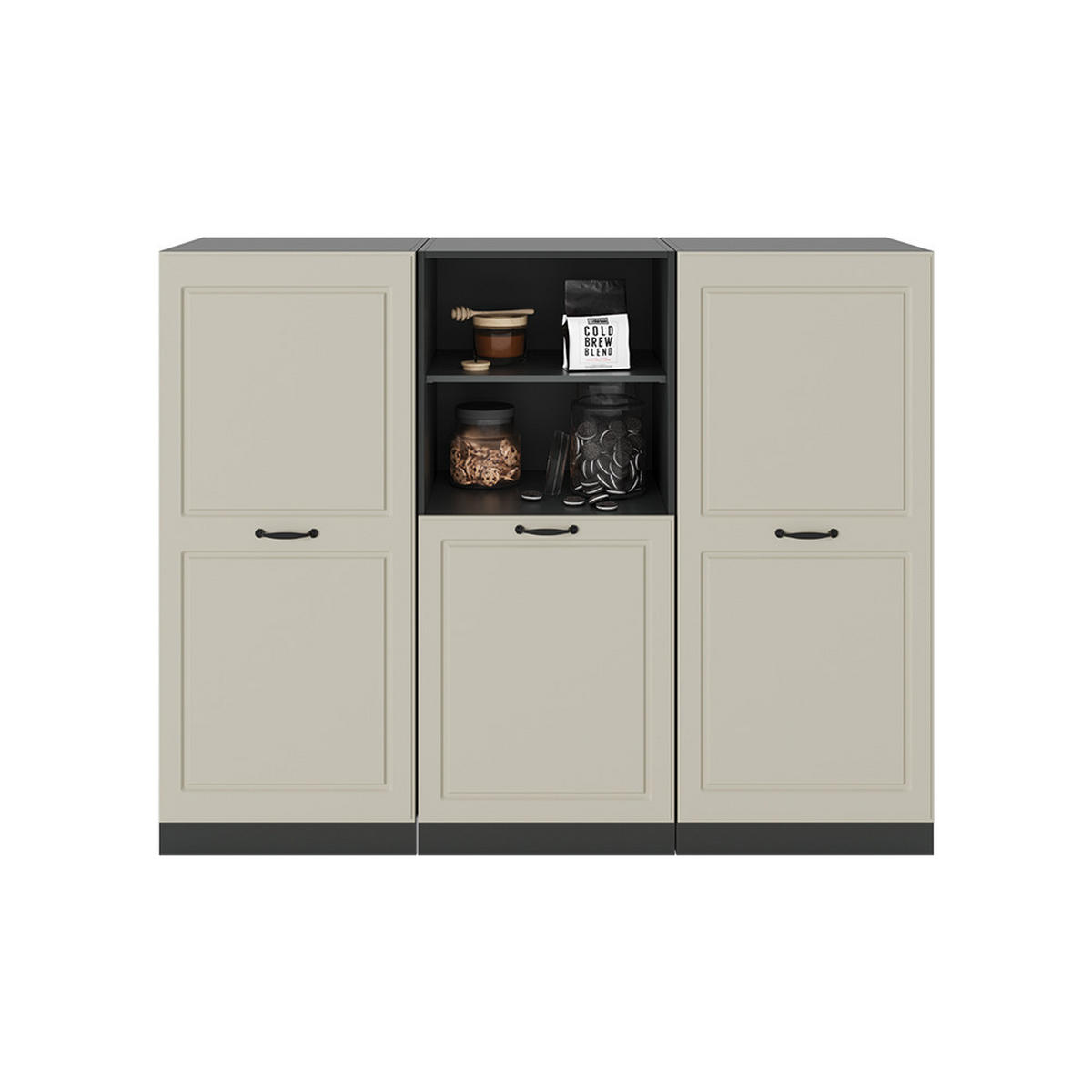 KÜCHENBLOCK R-Line, Sand Landhaus/Anthrazit, 180 cm ohne Arbeitsplatte - Beige/Anthrazit, Holzwerkstoff (180/143/46cm) - Vicco