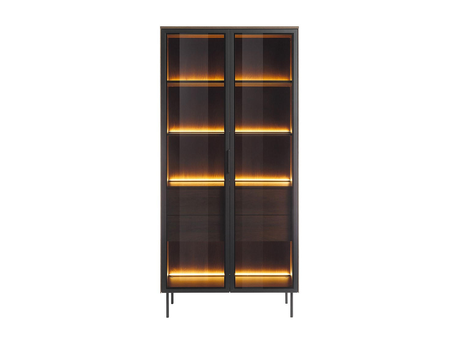 Vente-Unique Vitrinenschrank Schwarz, Natur 91.5x194.6x39.3 cm