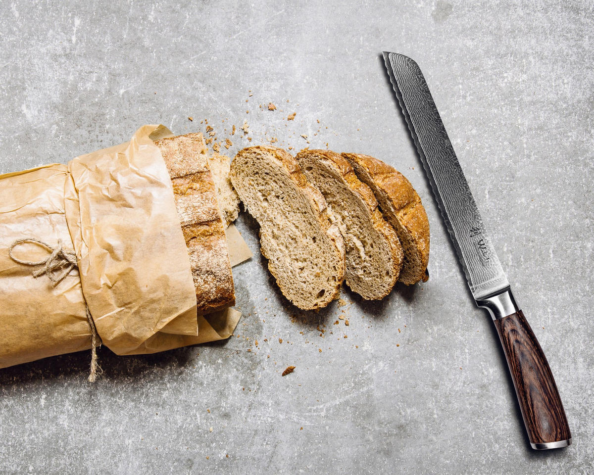 BROTMESSER aus Damast I EDIB - Braun, Holz/Metall (30cm) - Wakoli