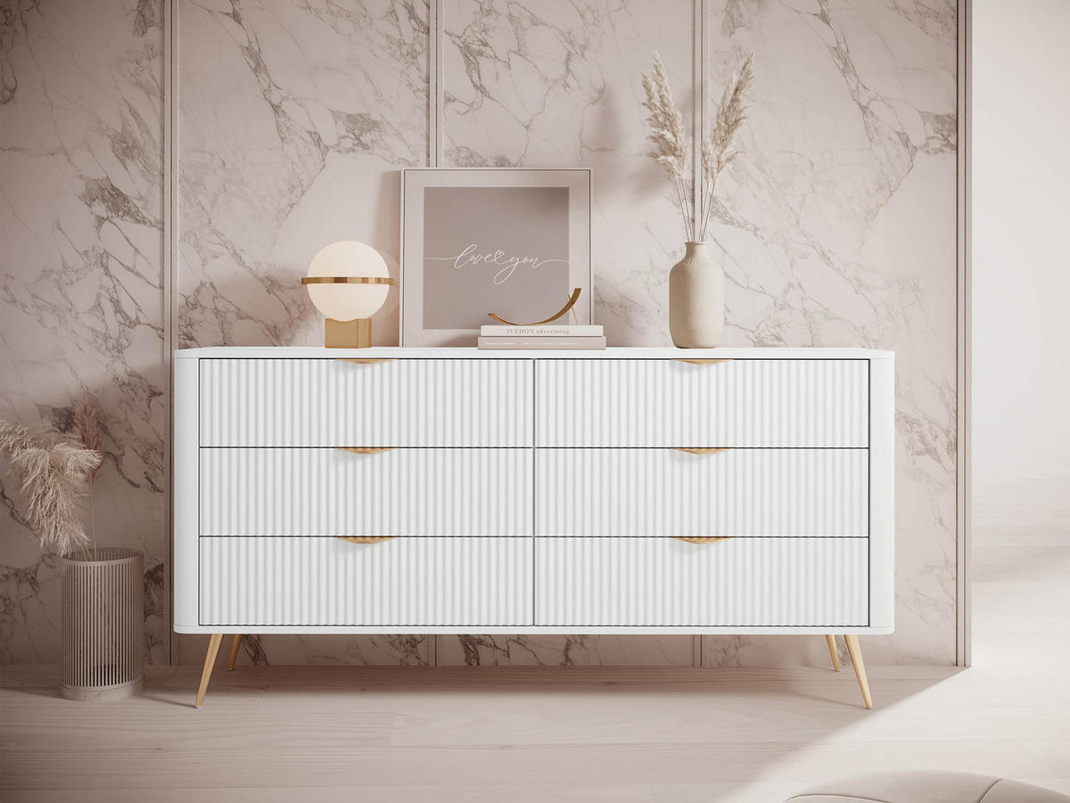 KOMMODE Lante 6S - Goldfarben/Weiß, Holzwerkstoff/Metall (164/82/38cm) - MIRJAN24
