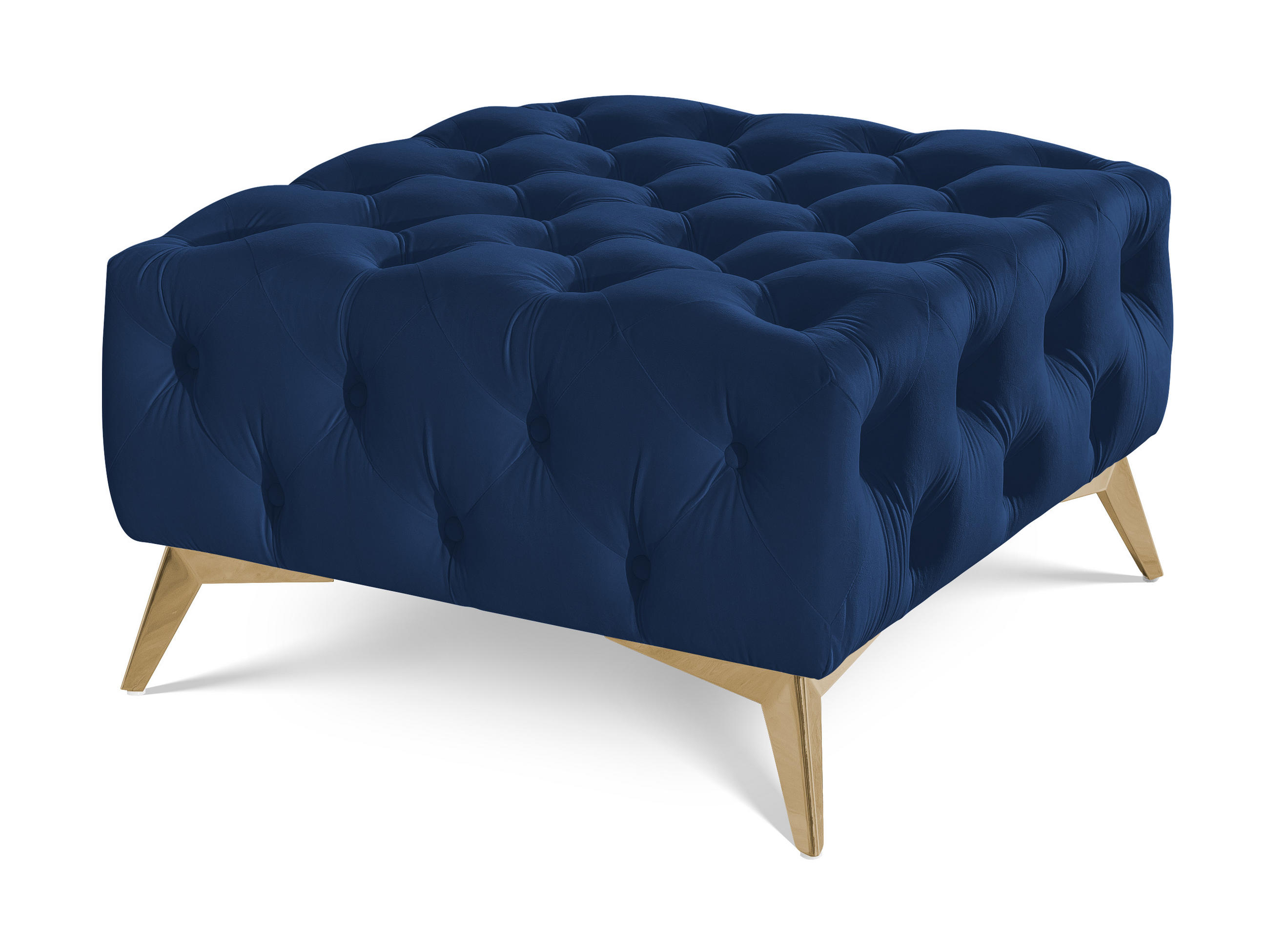 HOCKER Chesterfield Whitby Marineblau Samt mit goldenen Füßen - Blau/Goldfarben, Holz/Textil (80/45/80cm) - S-Style Möbel