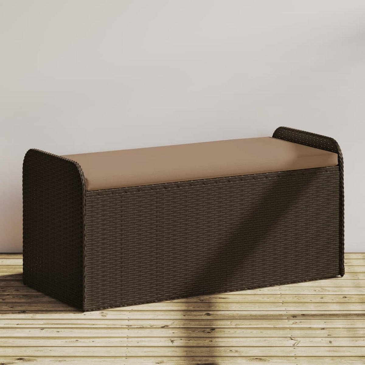 SITZBANK Mit Stauraum & Kissen Braun 115/51/52 Cm Poly Rattan - Braun, Kunststoff (51/52/115cm) - vidaXL