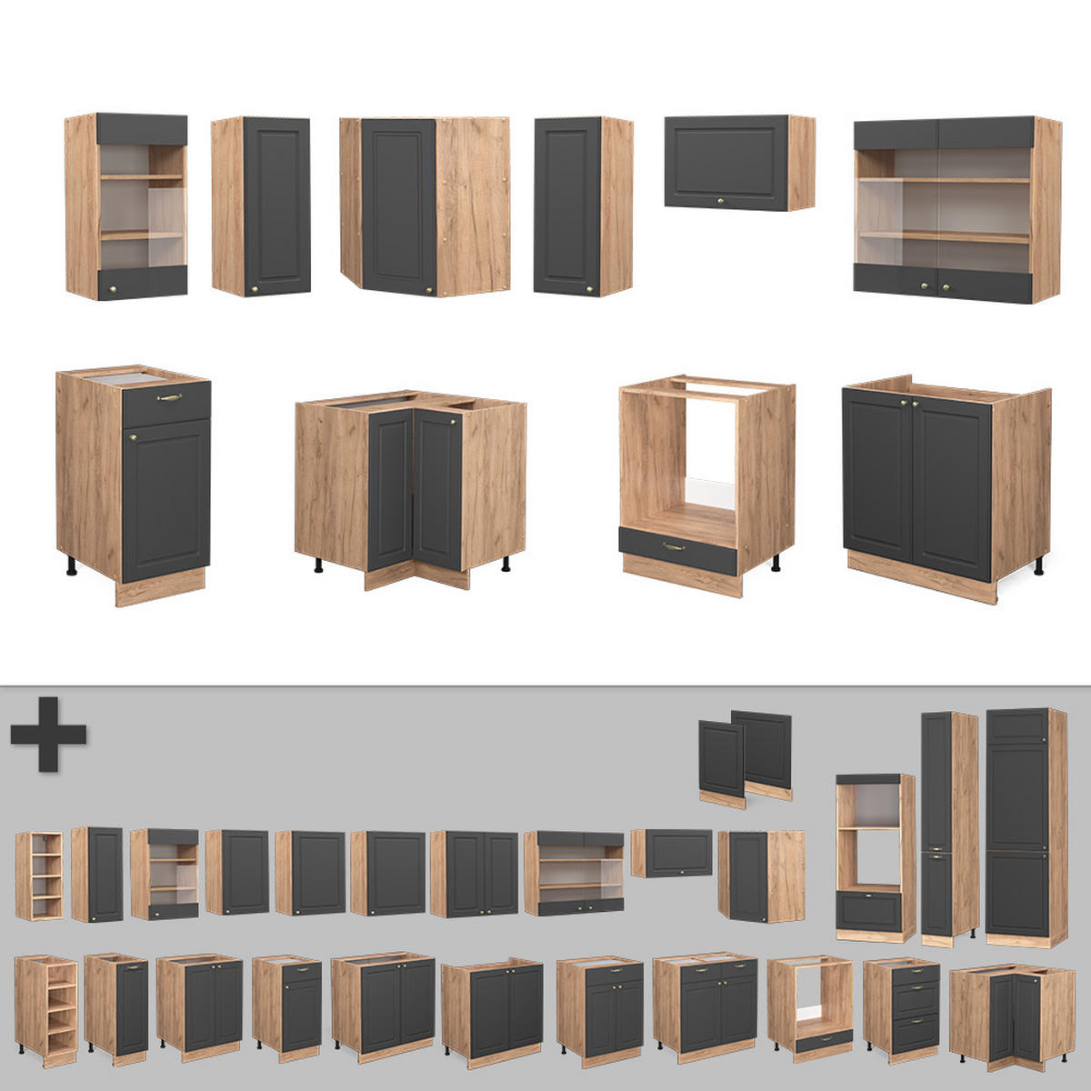 ECKKÜCHE Fame-Line Anthrazit Landhaus/Goldkraft Eiche 160 x 190 cm AP Anthrazit - Dunkelgrau/Eiche Wotan, Holzwerkstoff (190/81.6/60cm) - Vicco