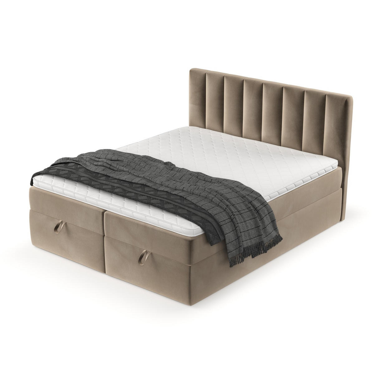 BOXBETT Lusso 200/200 cm Taupe im Paros Stoff - Taupe/Schwarz, Holz/Holzwerkstoff (200/200cm) - AltaBeds