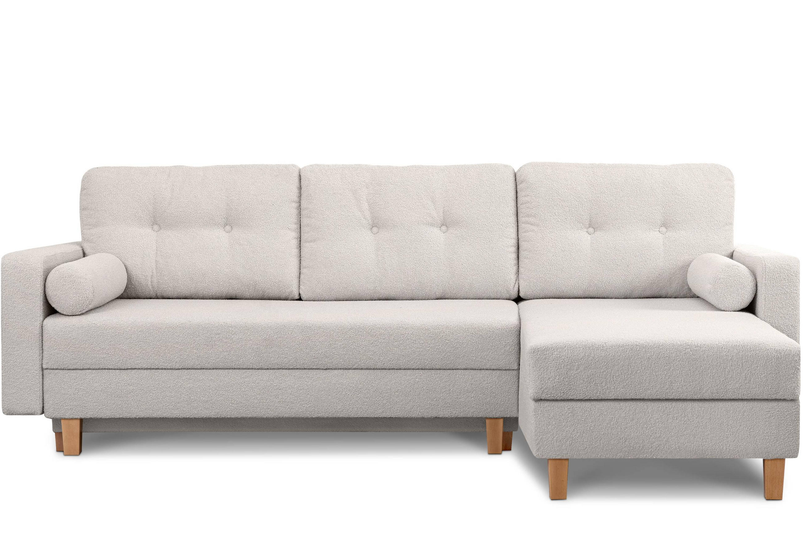ECKSCHLAFSOFA ERISO 3/4 Sitzer und Universalecke mit Ottoman, Bouclé-Stoff, weiß - Braun/Weiß, Textil (240/183cm) - KONSIMO®