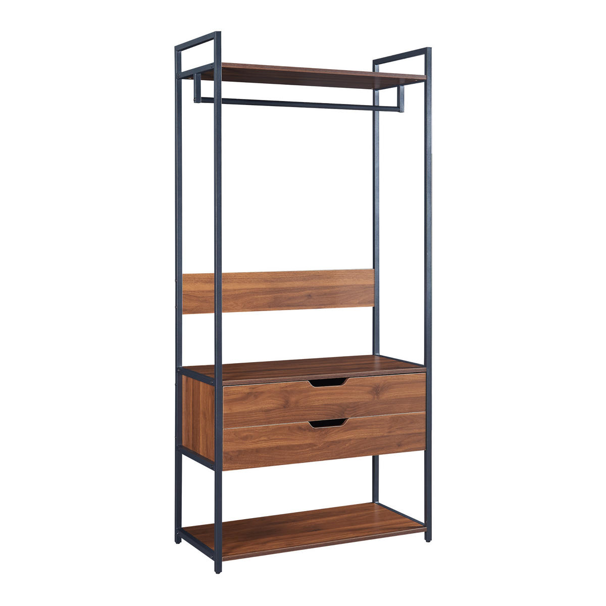 GARDEROBEN-SET 2 TLG. Larem - Walnussfarben/Schwarz, Holzwerkstoff/Metall (168/180/40cm) - [en.casa]