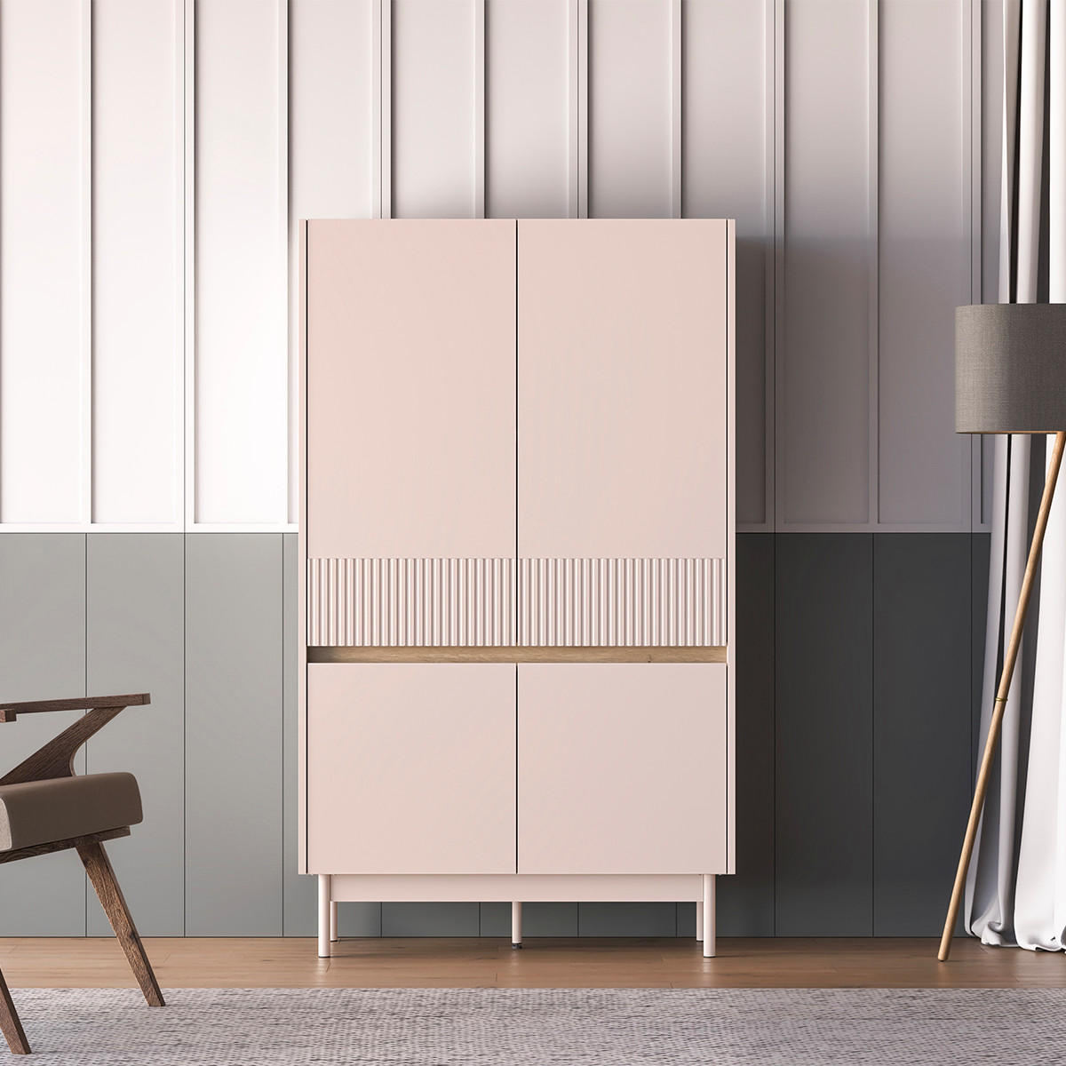 SIDEBOARD Connie Kaschmir und Holz - Beige, Holzwerkstoff (91.9/155.8/40cm) - Petits-meubles