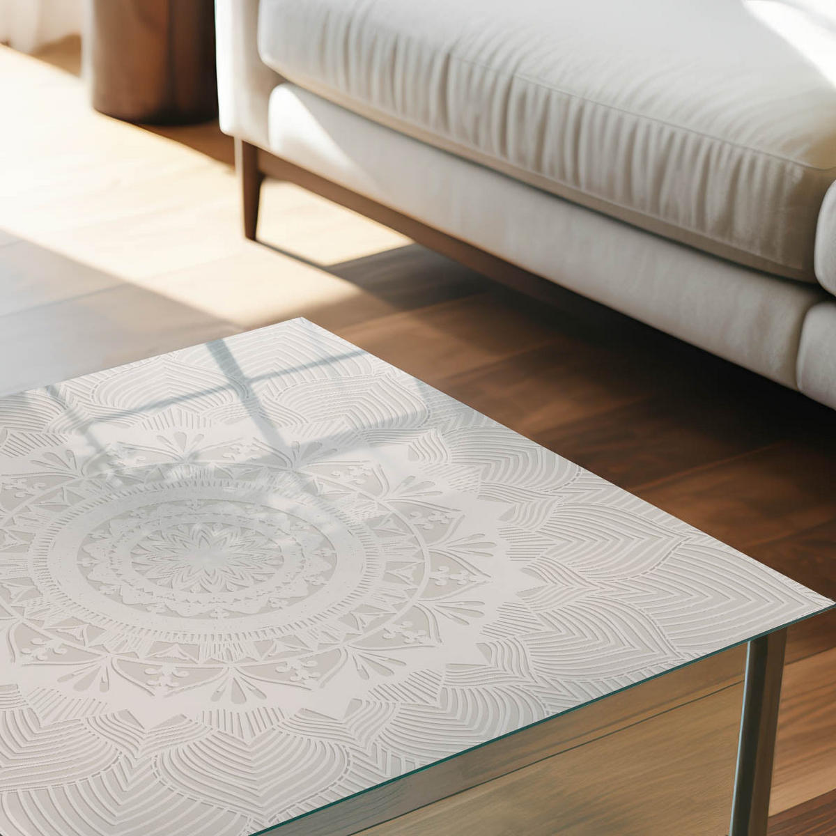 GLASPLATTE 80x60 cm – Beige Mandala - Blau, Glas (0.4/80/60cm) - ArtPrintCave