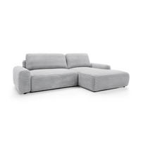 ECKSOFA OSSO Grau Velours-Stoff mit Schlaffunktion - Grau, Holz (264/162cm) - MASSENO