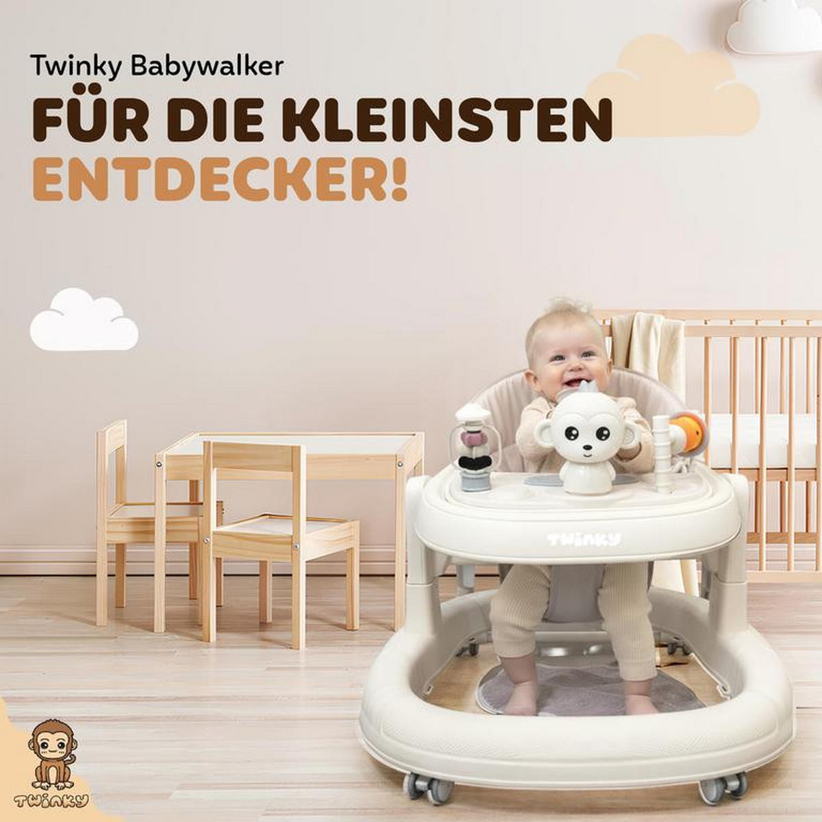 LAUFLERNHILFE GO 3 in 1 Creme - Lauflernwagen mit Spielset und Zubehör - Beige, Kunststoff (70/70cm) - Twinky