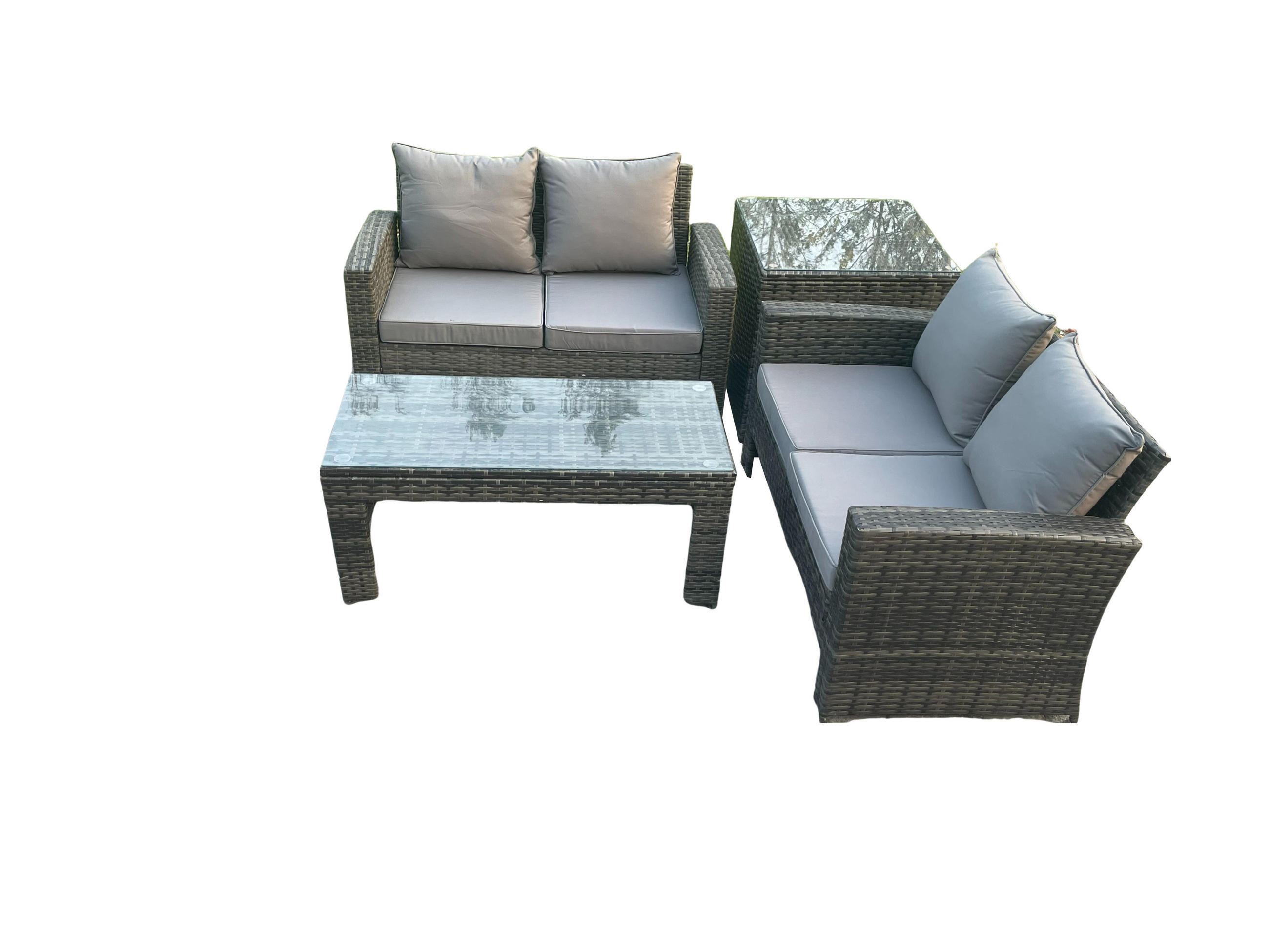 GARTENMÖBEL-SET mit Kissen Polyrattan Dunkelgrau 4-Sitzer - Dunkelgrau, Metall - Fimous