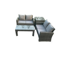 GARTENMÖBEL-SET mit Kissen Polyrattan Dunkelgrau 4-Sitzer - Dunkelgrau, Metall - Fimous