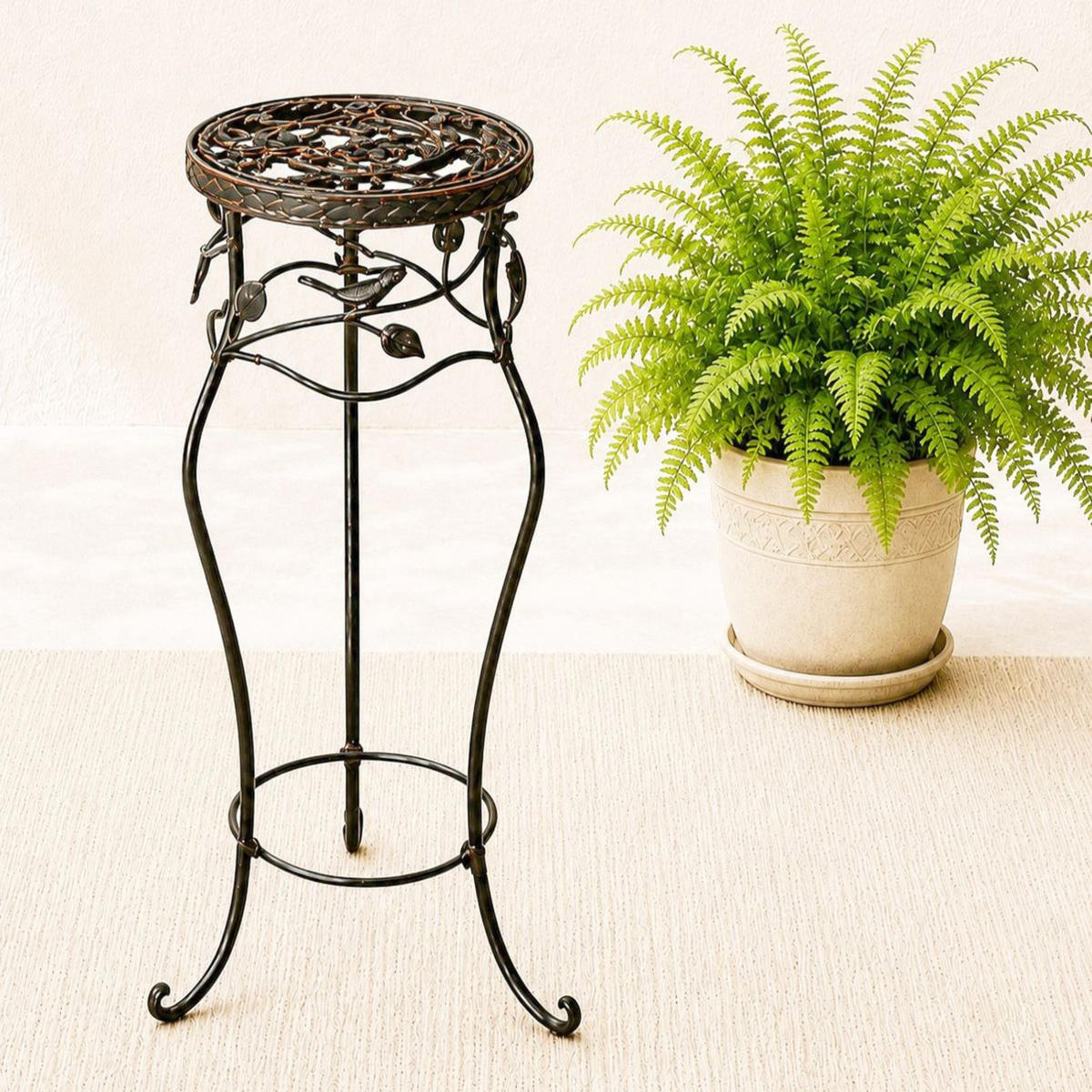 BLUMENHOCKER rund Metall Braun antik 19/19/52 cm - Braun, Metall (19/52/19cm) - DanDiBo