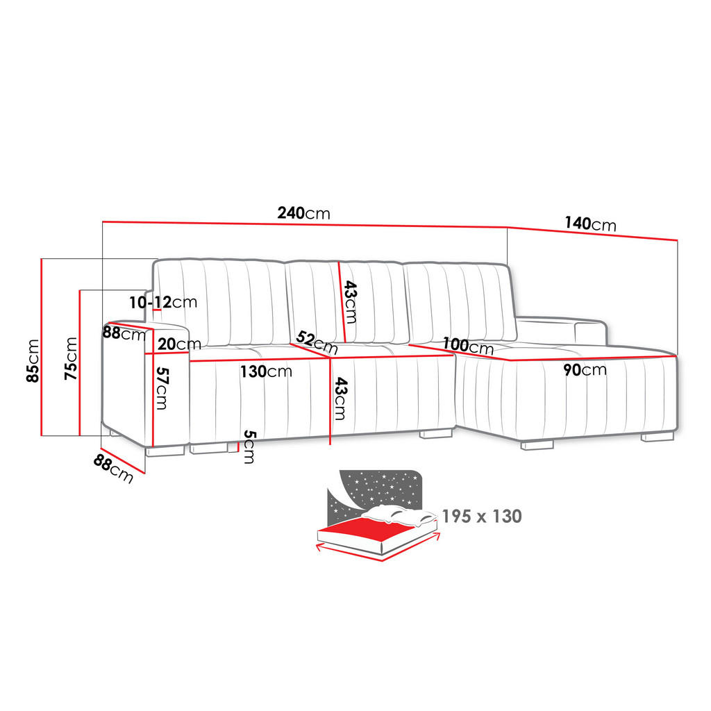 Thumbnail - Ecksofa, Orange, Textil, Kiefer, 5-Sitzer, L-Form, 240x140 cm, Wohnzimmer, Sofas & Couches, Wohnlandschaften, Ecksofas