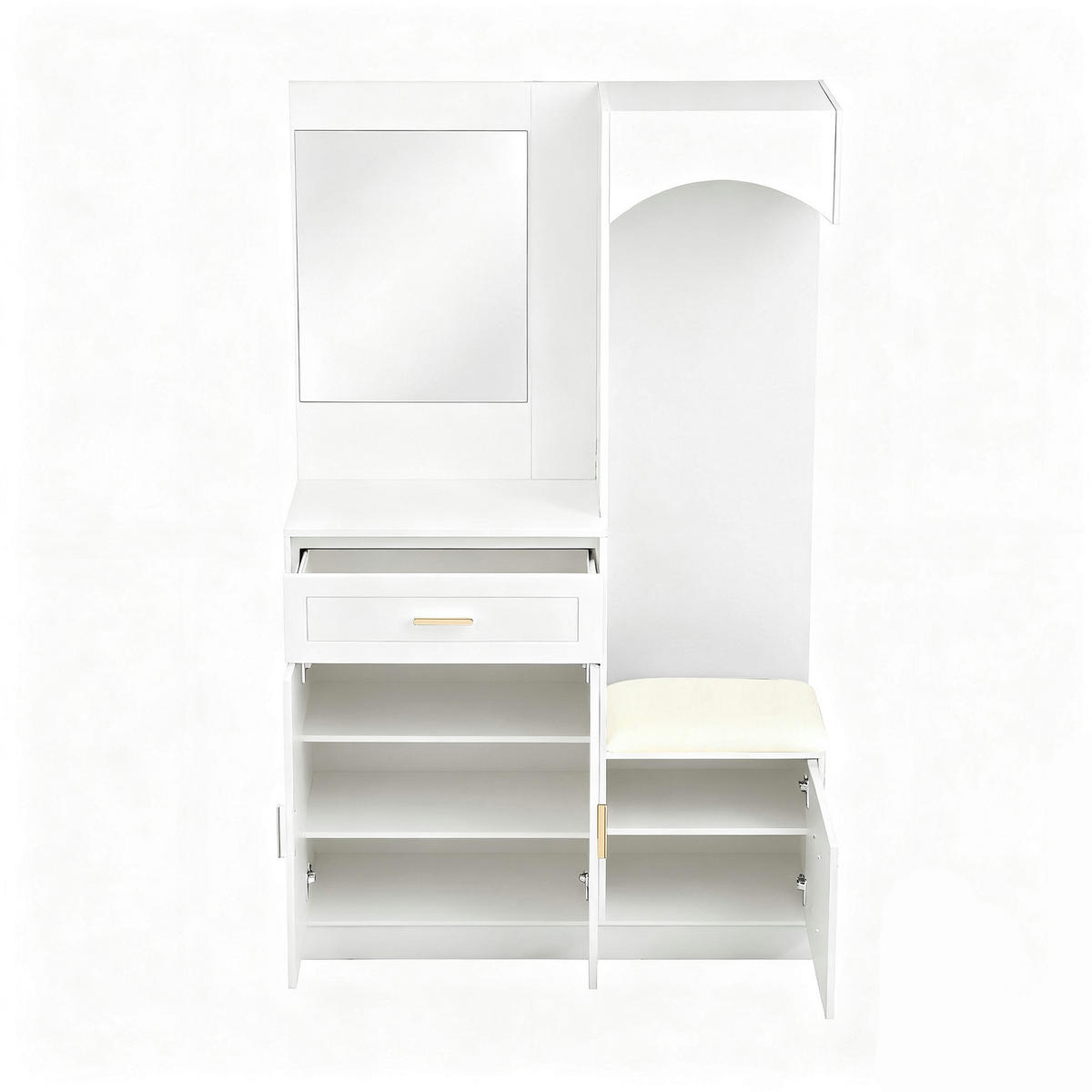 DIELENGARDEROBE mit Spiegel und Schuhablage 110/33/185,5 cm in Weiß - Weiß, Holzwerkstoff (110/185.5/33cm) - BEAOK
