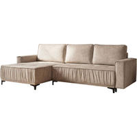 ECKSOFA Velora mit Schlaffunktion & Stauraum, Universell Rechts/Links, Beige Samt 270/92/150 cm - Beige/Schwarz, Textil/Metall (270/150cm) - WFL GROUP