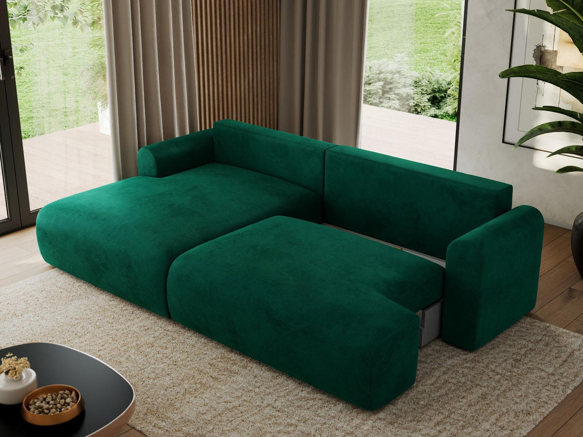 ECKSCHLAFSOFA TONO L Dunkelgrün Velvet - links - Dunkelgrün/Schwarz, Kunststoff/Textil (260/150cm) - MKS