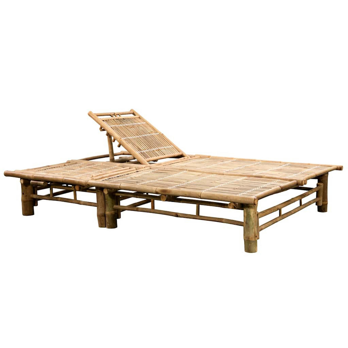 2-PERSONEN-SONNENLIEGE mit Auflagen Bambus - Beige, Holz (130/87/200cm) - furnicato