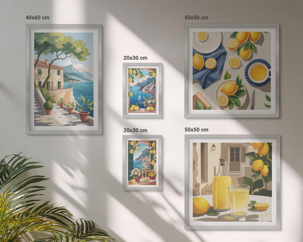 WANDBILDER 5er Set - 50x50 cm & 20x30 cm & 40x60 cm Silberner Rahmen - Olivenblüten in Vasen Natur - Silberfarben, Kunststoff (40/60cm) - ArtPrintCave