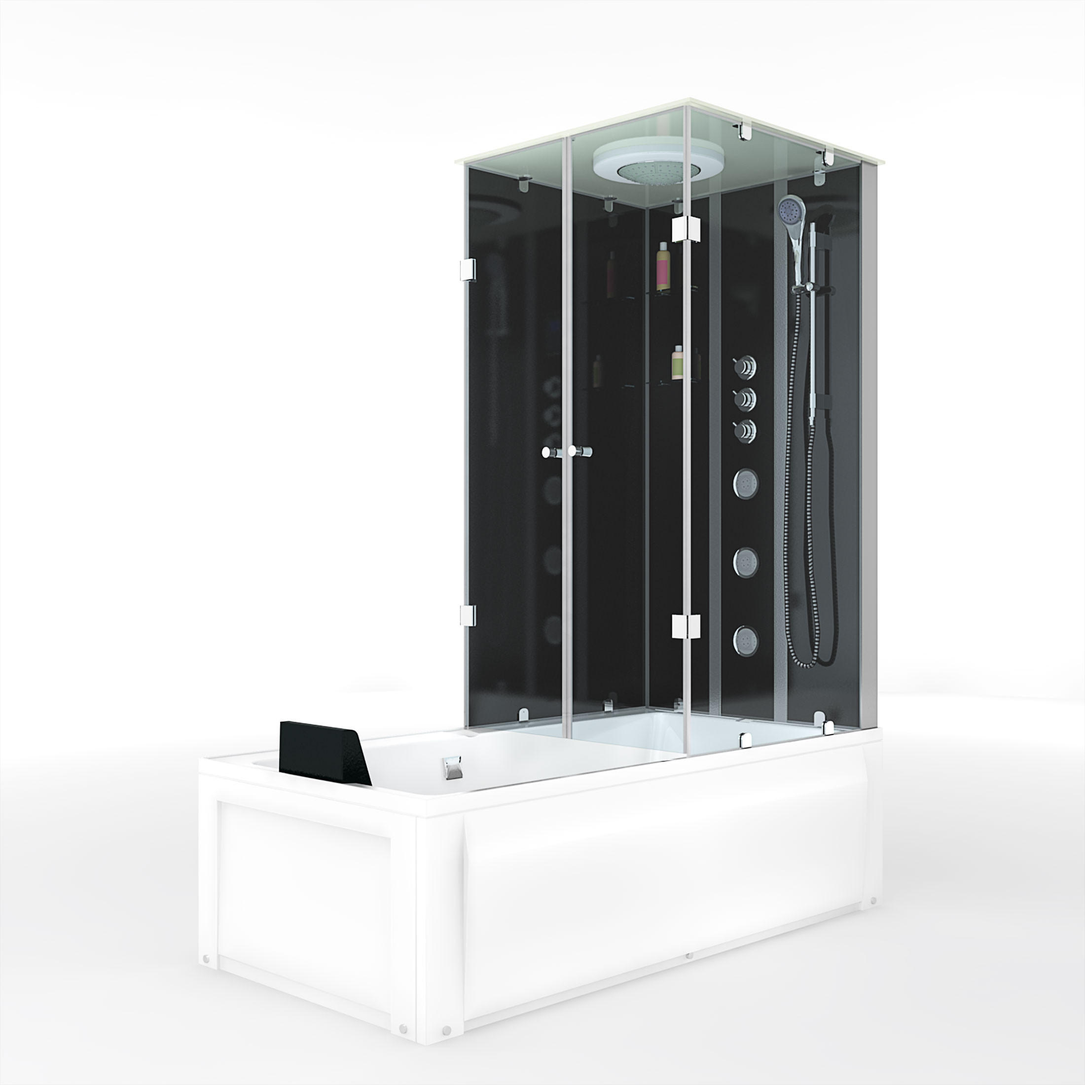 DUSCHE Wanne Kombination K05-L32-EC 180x90 - Schwarz, Glas/Kunststoff (90/225/180cm) - AcquaVapore by Sandra Jentho