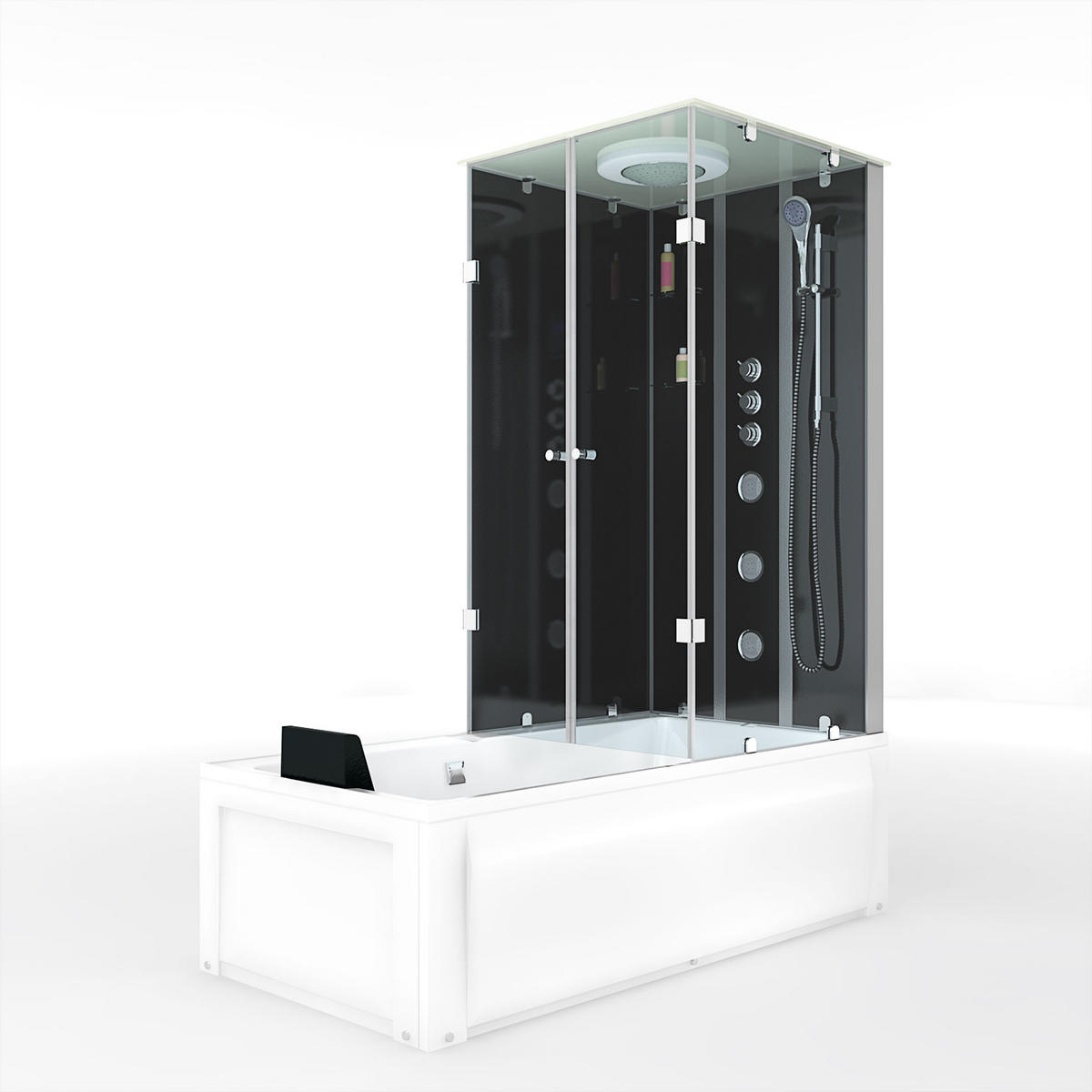 DUSCHE Wanne Kombination K05-L32-EC 180x90 - Schwarz, Glas/Kunststoff (90/225/180cm) - AcquaVapore by Sandra Jentho