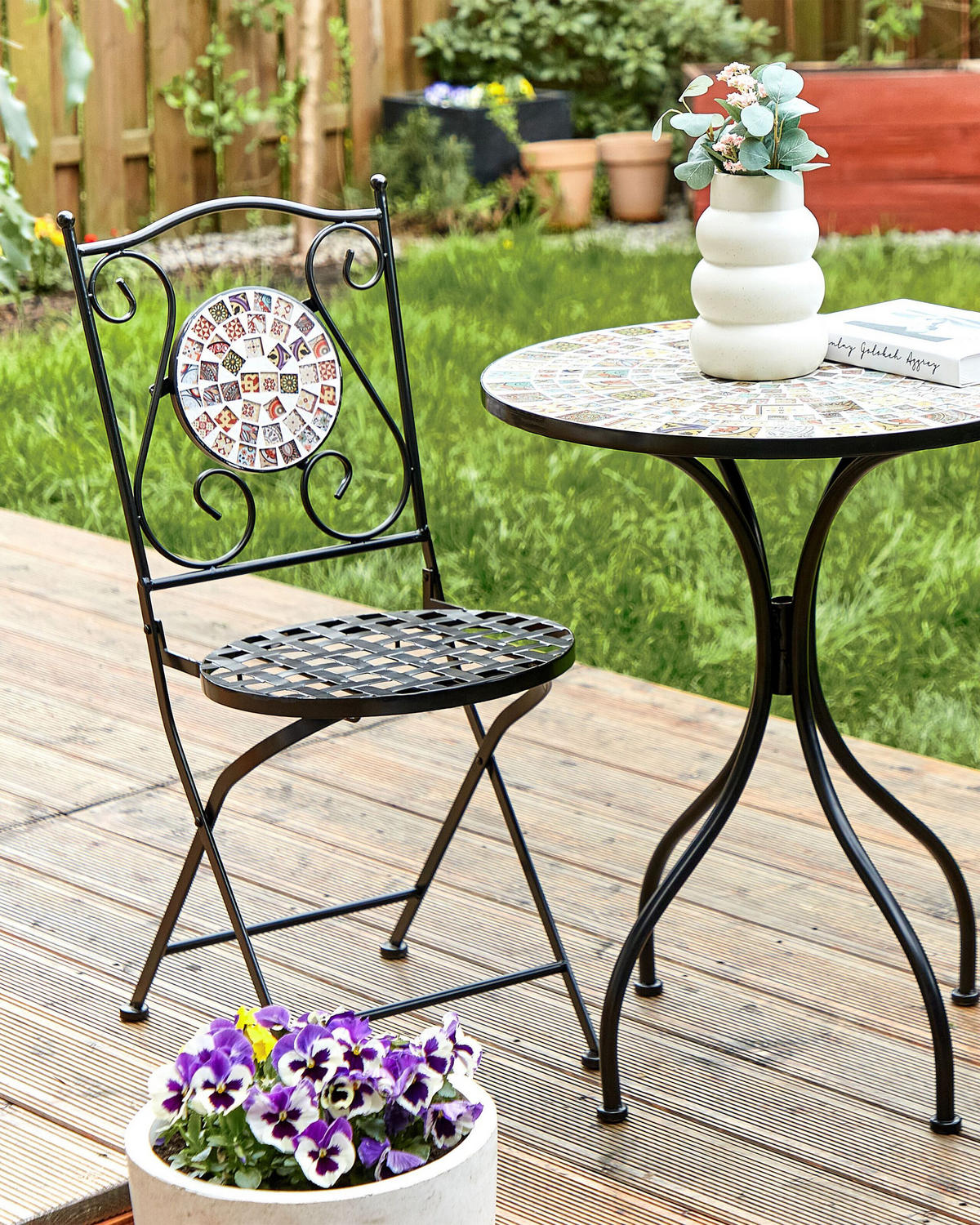 GARTENSTUHL 2er-Set Metall Schwarz Casario - Multicolor/Schwarz, Metall (40/90/44cm) - Beliani
