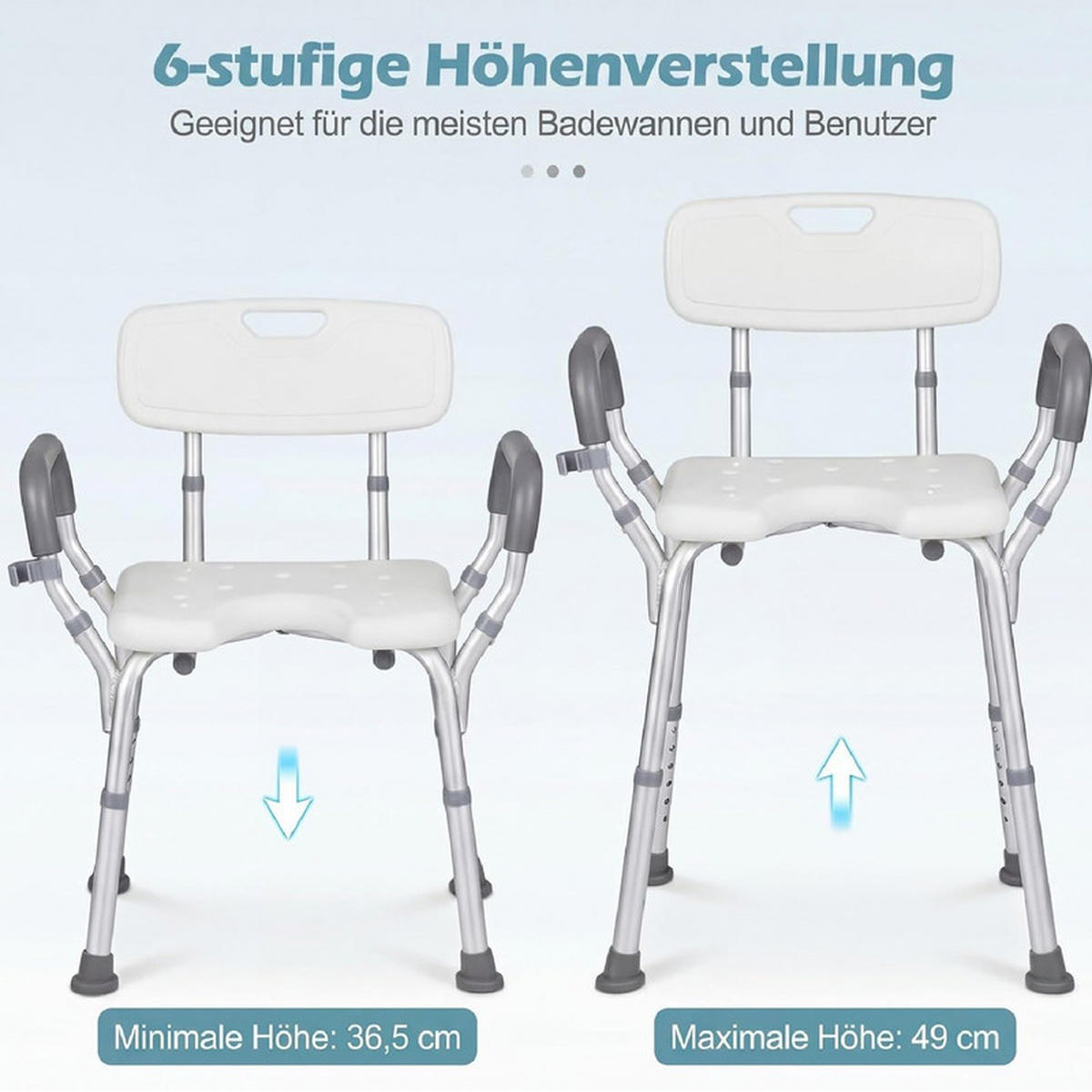 DUSCHHOCKER mit Armlehnen silber - Silberfarben, Metall (59/68.5/46cm) - COSTWAY