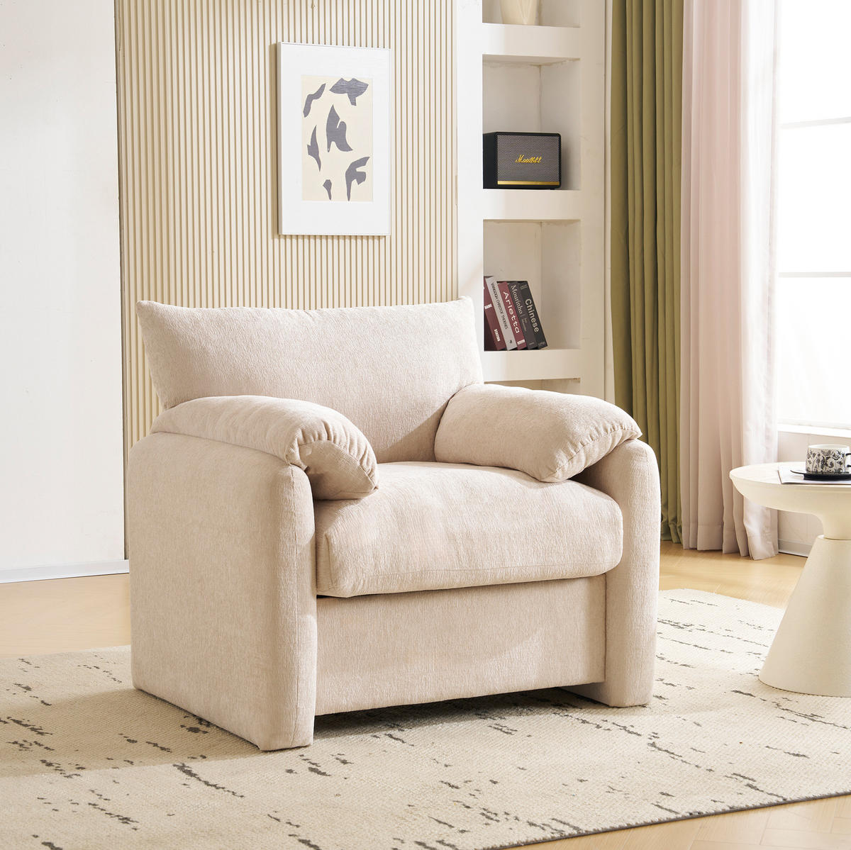 SESSEL 96/82/84 cm beige aus Chenille mit Armlehnenkissen - Beige, Textil (82/84/96cm) - OKWISH